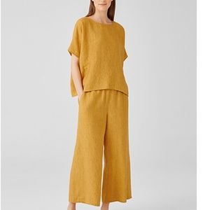 Eileen Fisher Washed Organic Linen Delave Wide Leg Pant XS Marigold